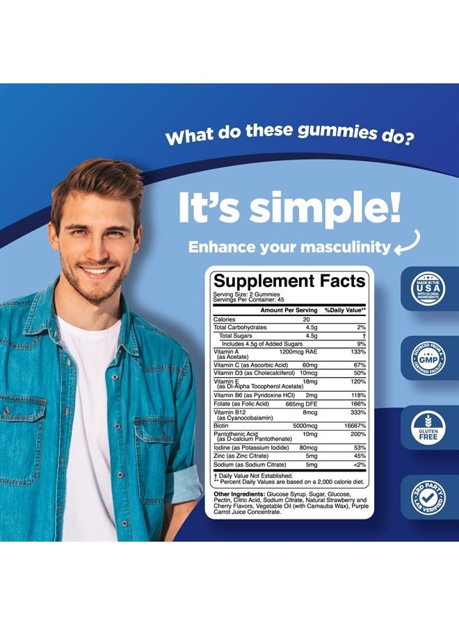 Phytoral Natural Multivitamin for Men Gummies with Zinc - Men's Multivitamin Gummy with Vitamin D C A & Biotin - Mens Multivitamins Gummies with Vitamin B6 & Vitamin B12 for Full Mens Health Supplement  - Image 3