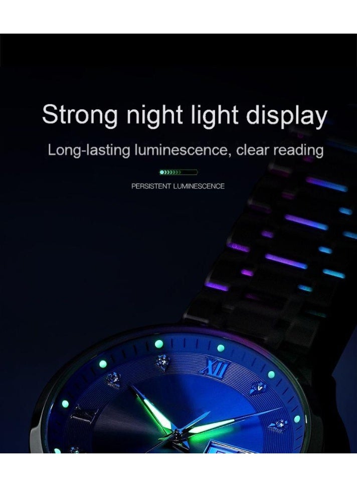 Fedylon FEDYLON Men’s Two-Tone Business Quartz Watch – Blue Dial, Dual Calendar, Luminous Hands, 30M Waterproof, Roman Numerals, Stainless Steel Look Wristwatch - Image 3
