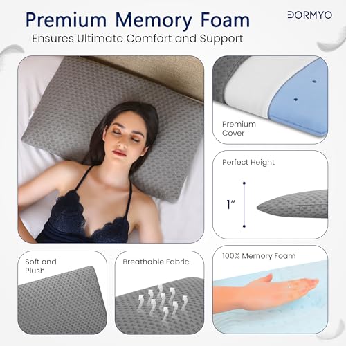 Dormyo Ultra Slim Pillow - Memory Foam for Sleeping - Ultra Thin for Neck Pain Relief - Thin Cervical for Neck Support - Thinnest Orthopedic (1,Liora, 25.5" x 16.5" x 1") - Image 5