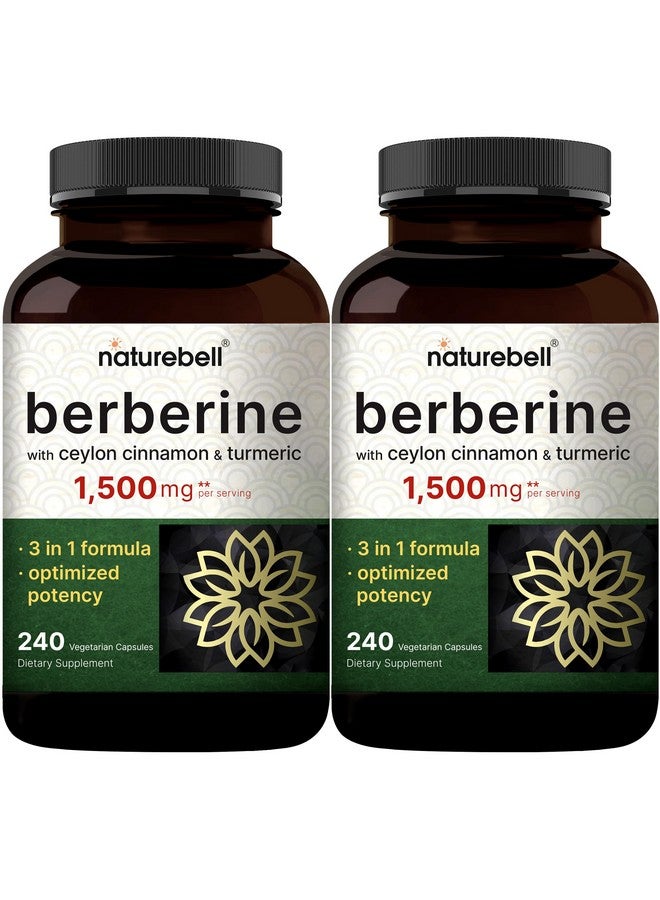 NatureBell عبوة 2 من مكمل البربرين 1500 ملغ مع 1000 ملغ من قرفة سيلون و 300 ملغ من الكركم، 480 كبسولة نباتية | 97% بربرين HCL نقي | يدعم مستويات السكر المتوازنة وصحة القلب | نباتي، غير معدل وراثيًا - Image 1