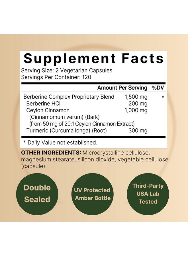 NatureBell عبوة 2 من مكمل البربرين 1500 ملغ مع 1000 ملغ من قرفة سيلون و 300 ملغ من الكركم، 480 كبسولة نباتية | 97% بربرين HCL نقي | يدعم مستويات السكر المتوازنة وصحة القلب | نباتي، غير معدل وراثيًا - Image 2