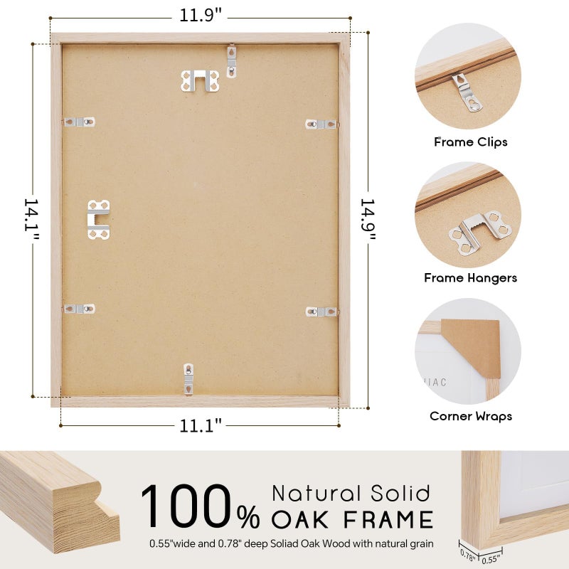 puthiac 11x14 Oak Wood Picture Frame - Minimalist 11x14 Poster Frame, 11"x14" Frame Wood, Natural Solid Wooden Picture Frames for Wall Art Photo and Prints(1 Pack, Beige) - Image 3