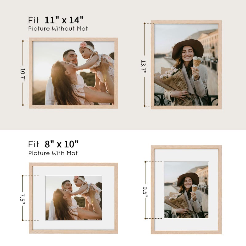 puthiac 11x14 Oak Wood Picture Frame - Minimalist 11x14 Poster Frame, 11"x14" Frame Wood, Natural Solid Wooden Picture Frames for Wall Art Photo and Prints(1 Pack, Beige) - Image 4