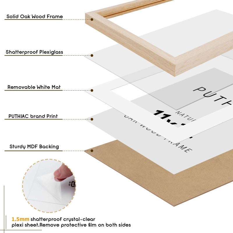 puthiac 11x14 Oak Wood Picture Frame - Minimalist 11x14 Poster Frame, 11"x14" Frame Wood, Natural Solid Wooden Picture Frames for Wall Art Photo and Prints(1 Pack, Beige) - Image 2