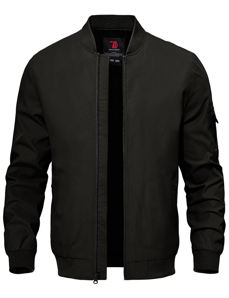 TBMPOY Men's Black Lightweight Bomber Jackets Light Windbreaker Casual Stylish Fall Golf Dress Business Varsity Black S - Image 1