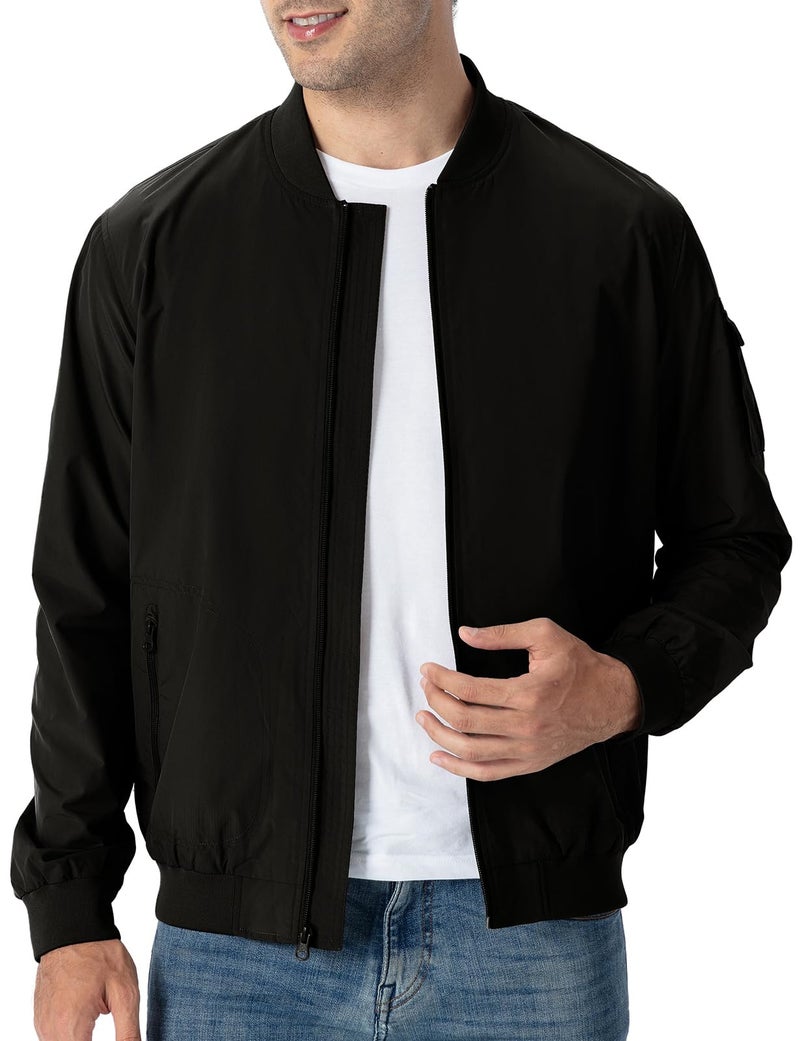 TBMPOY Men's Black Lightweight Bomber Jackets Light Windbreaker Casual Stylish Fall Golf Dress Business Varsity Black S - Image 2