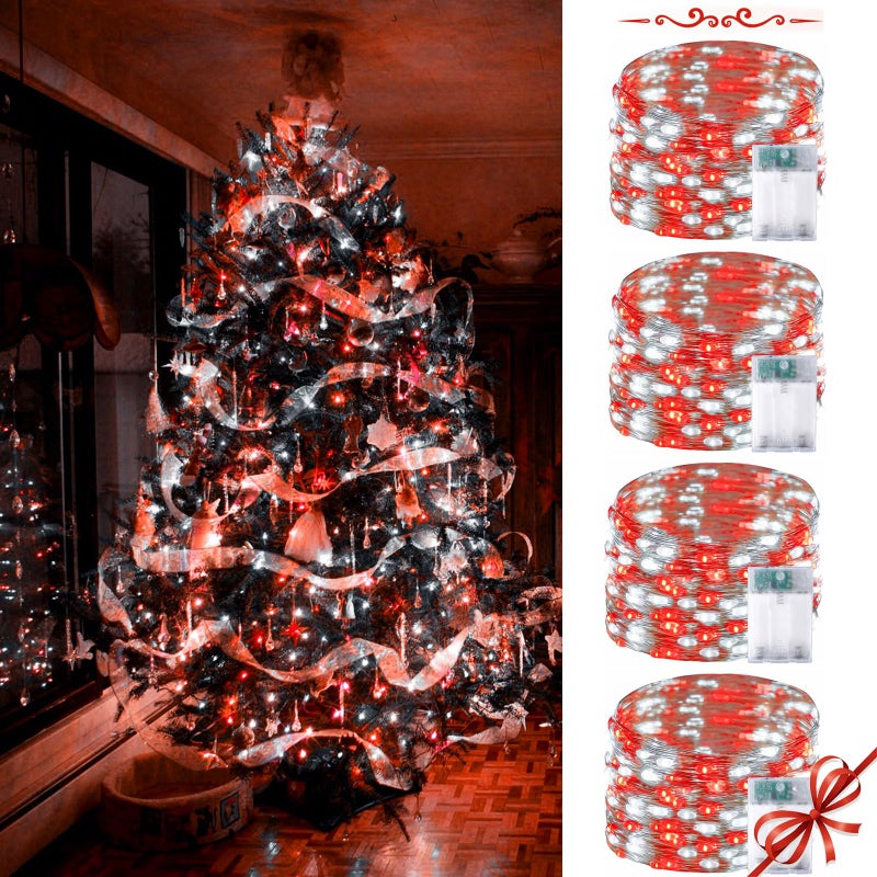 BOSSERN 4 Pack 60 LED Fairy Lights Battery Operated with Timer 20FT Waterproof String Lights Indoor Outdoor Cuttable Battery Light for Bedroom Wedding DIY Centerpiece Christmas Decorations Red and White - Image 2
