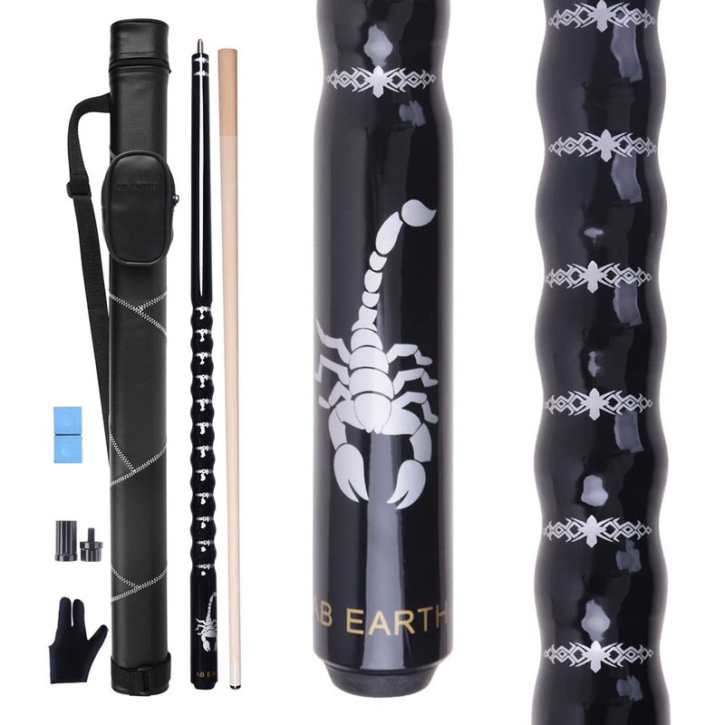 AB Earth Ergonomic Design 13mm Tip 58 Maple Pool Cue Stick Kit with Hard Case Black 19oz