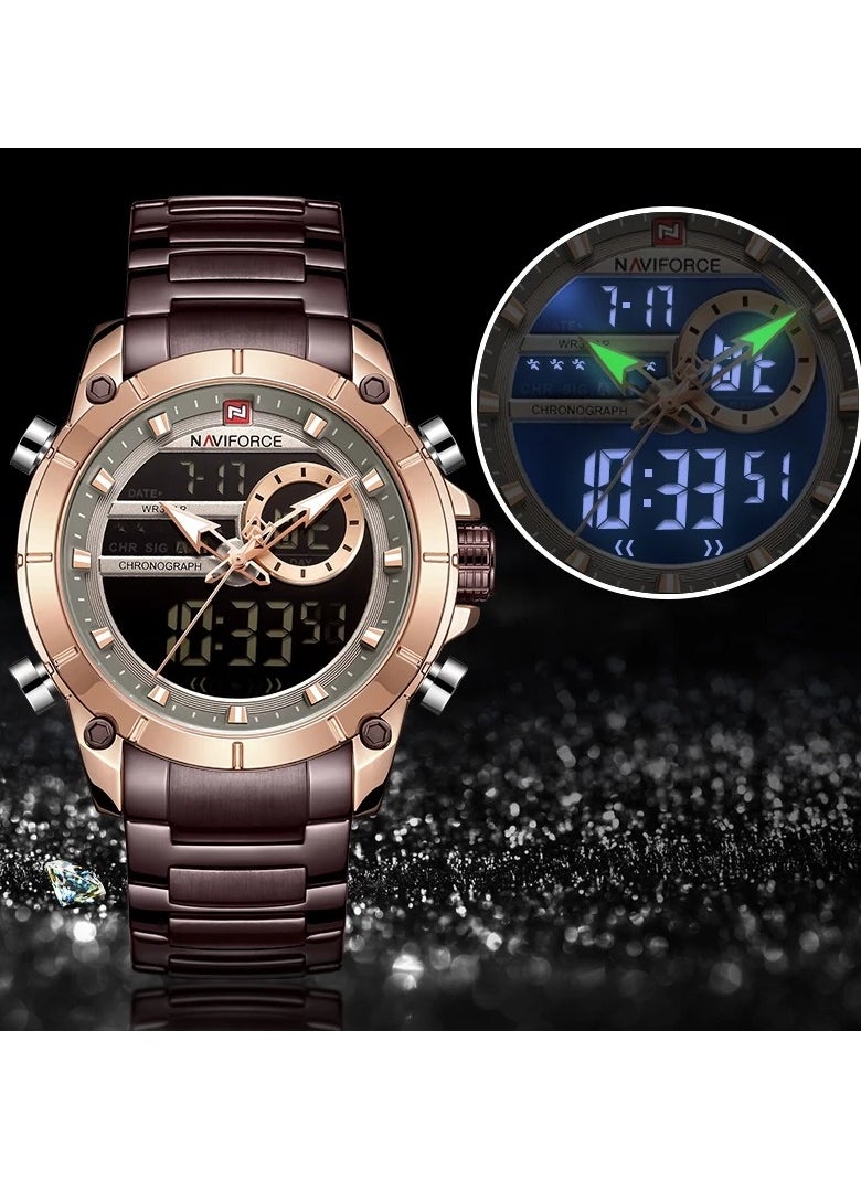 Naviforce NF9163 Metal Analog/Digital Wrist Watch for Men's