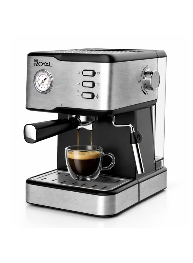 Royal All-In-One Coffee Maker to make Espresso, Cappuccino with 15 Bar Steam Pressure Pump, Svivel Steam Jet to Froth Milk, Keep Warm Tray and Automatic Shut-Off 1.5 L 950 W Royal Coffee Maker Machine RA-CM3815 Silver - Image 1