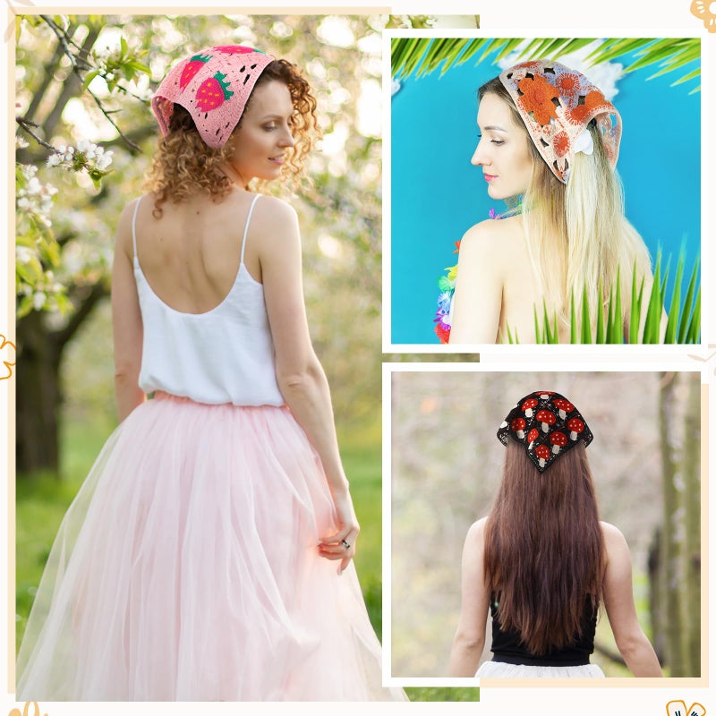 JaGely 6 Pcs Crochet Bandanas Headbands for Women Girls Knitted Floral Boho Crochet Head Scarf Vintage Head Kerchief Decor - Image 5