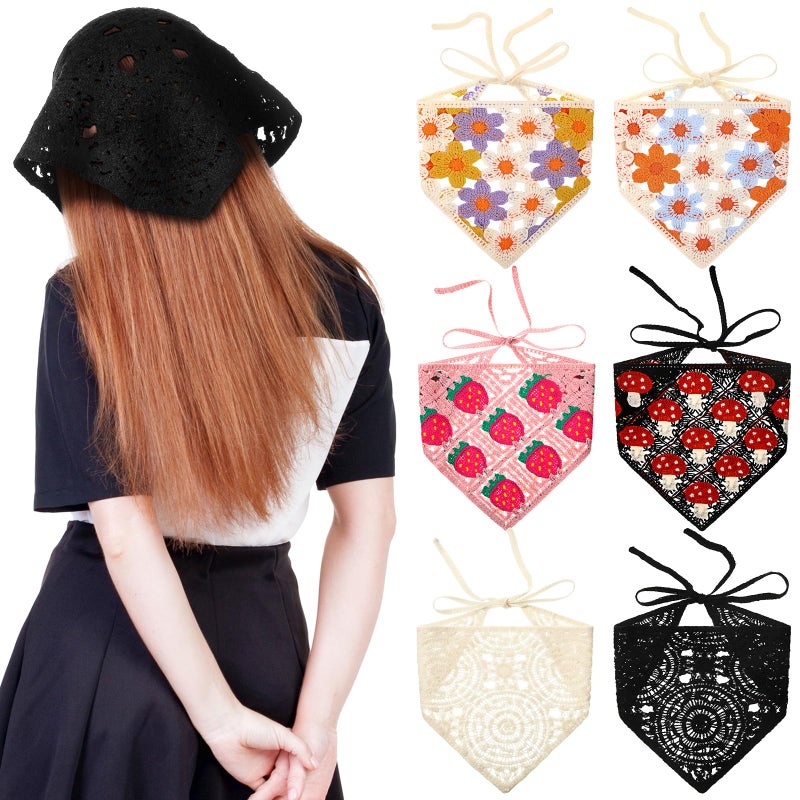 JaGely 6 Pcs Crochet Bandanas Headbands for Women Girls Knitted Floral Boho Crochet Head Scarf Vintage Head Kerchief Decor - Image 1