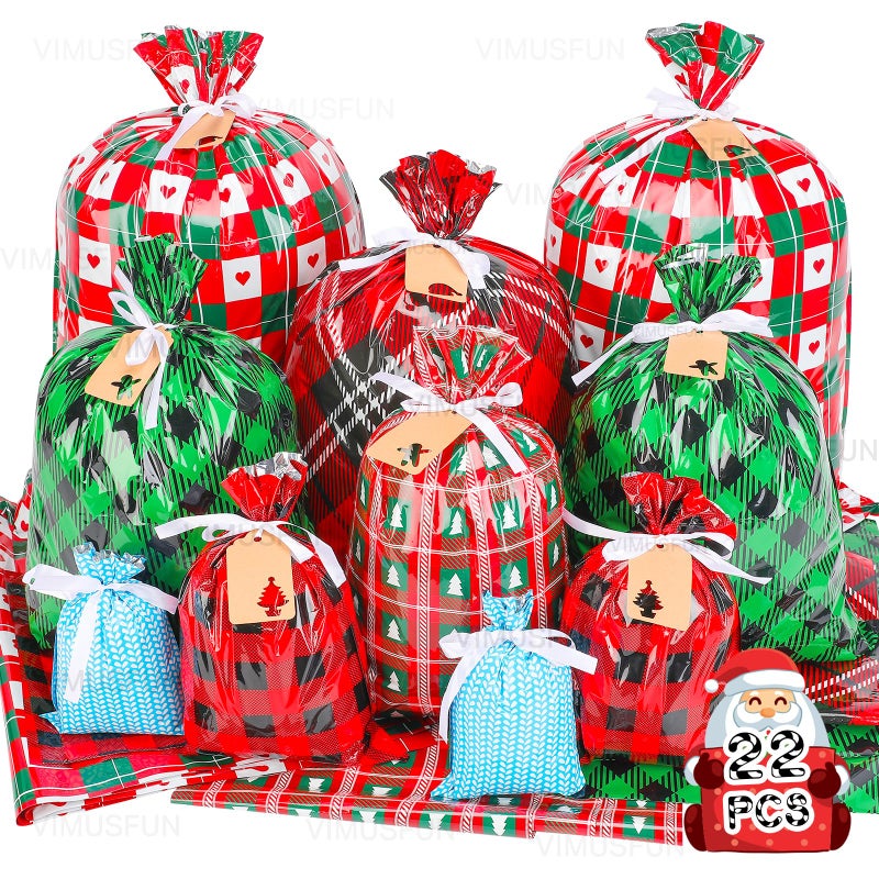 VIMUSFUN Christmas Gift Bags Assorted Sizes, 22pcs Drawstrings Christmas Bags For Gifts - Image 1