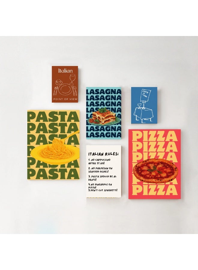 Italian design Wall Art Set of 6 – for kitchen or coffee corner -funny wall art