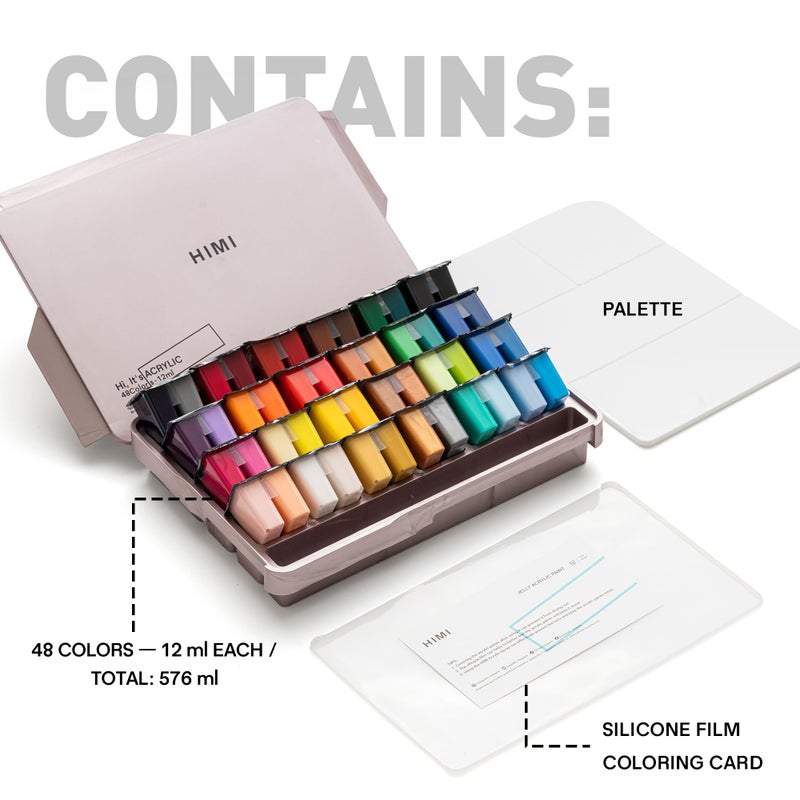 HIMI Twin Cup Jelly Acrylic Paint Set, 48 Colors 12g, High Viscosity, Blendable, Paints on Rocks Crafts Canvas Wood, Fabric, Ceramic & Stone, Art Craft Paints Gifts for Artists Beginners & Painters - Image 3
