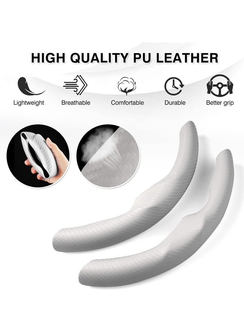 غطاء عجلة القيادة من ألياف الكربون متوافق مع طراز Tesla 3 / Model Y غطاء عجلة قيادة متين غير قابل للانزلاق للرجال والنساء (أبيض قطعتان) - Image 4