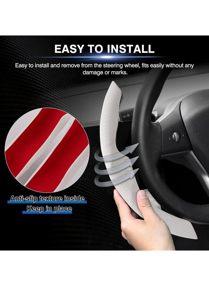 غطاء عجلة القيادة من ألياف الكربون متوافق مع طراز Tesla 3 / Model Y غطاء عجلة قيادة متين غير قابل للانزلاق للرجال والنساء (أبيض قطعتان) - Image 5