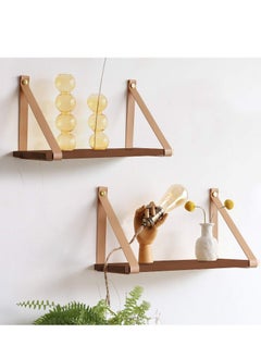 Home Gallery PU Biege Leather Strap Wall Floating Shelf  Brown  - Image 1