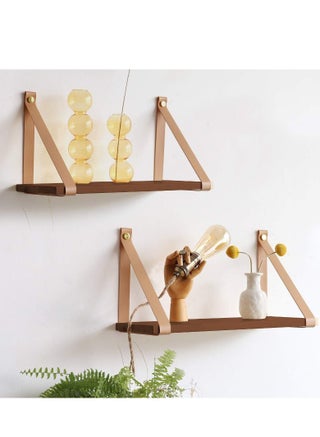 PU Biege Leather Strap Wall Floating Shelf  Brown - pzsku/Z91A7564B462C990FEB87Z/45/_/1695632056/f4daa31d-5611-4149-8431-5855d8274e57