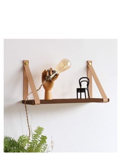 Home Gallery PU Biege Leather Strap Wall Floating Shelf  Brown  - Image 2