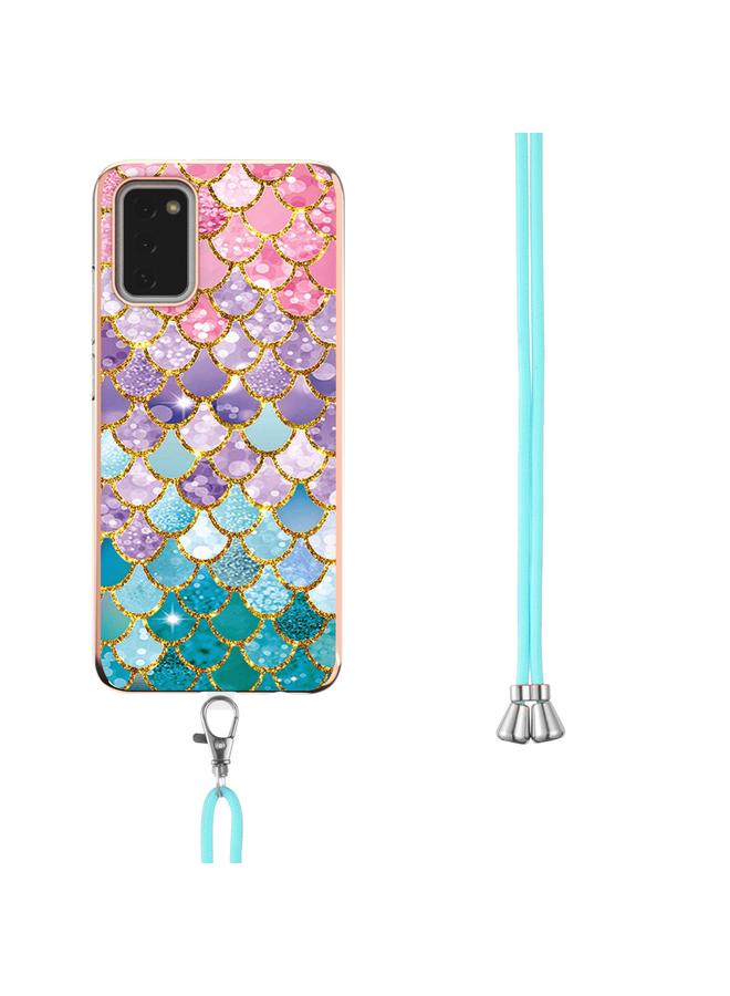 S-TOP Case For Samsung Galaxy A02s EU Version Electroplating Pattern IMD TPU Shockproof Case with Neck Lanyard - Image 3