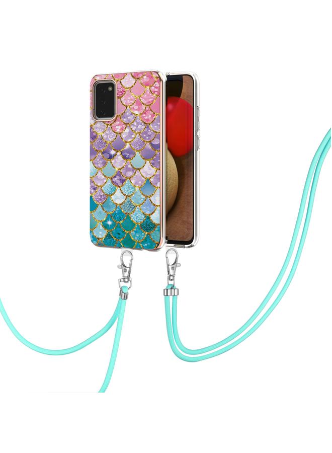 S-TOP Case For Samsung Galaxy A02s EU Version Electroplating Pattern IMD TPU Shockproof Case with Neck Lanyard - Image 2