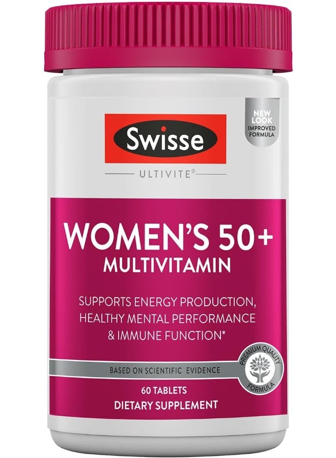 Swisse فيتامينات متعددة يومية للنساء 50 وما فوق | 41 فيتامينات، مضادات الأكسدة والمعادن + أداپتوجينات | دعم الطاقة، التوتر والمناعة | مكملات فيتامينات متعددة للنساء 50+ | 60 قرص - Image 1