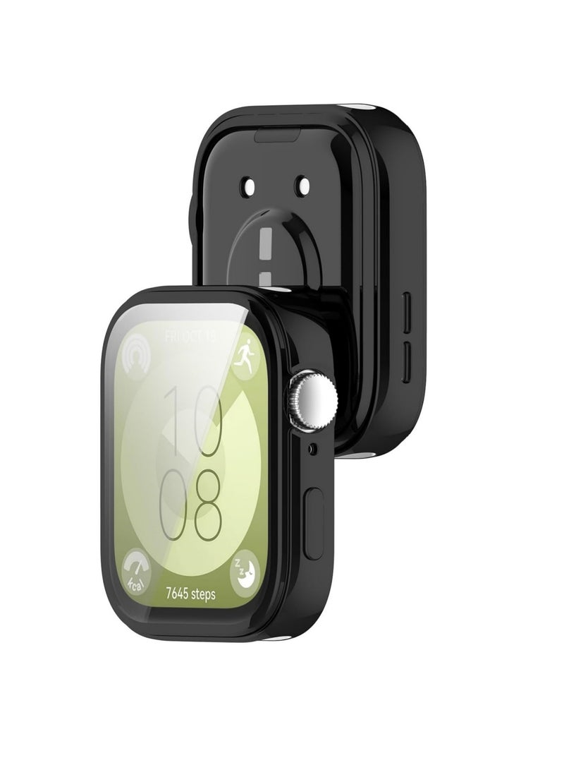 اووكاي [عبوة من قطعتين] جراب متوافق مع ساعة هواوي فيت 4 برو مع واقي شاشة مدمج، غطاء حماية كامل مضاد للخدش (أسود لامع) - Image 2