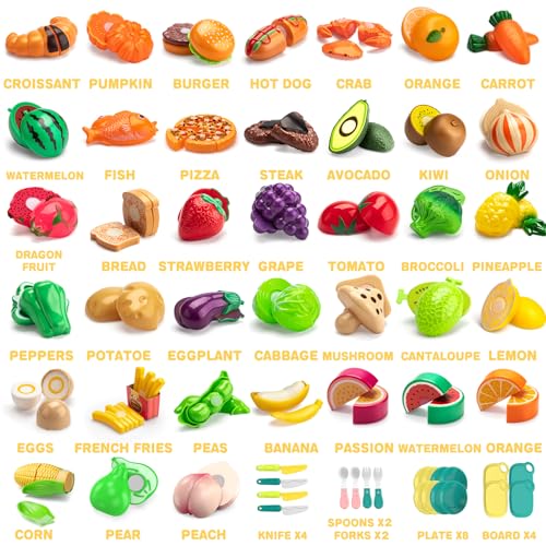 MOEAWS Cutting Play Food Toy For Multiple Kids with 2 Colors Storage BasketsPurpleblue 115 pcs Fake FoodFruitVegetable for Toddler Pretend Kitchen Accessories Boy Girl Classroom LearningBirthday Gift - Image 5