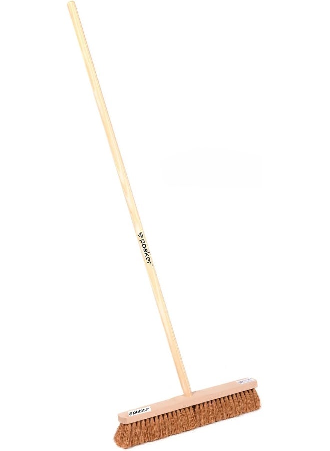 Poaker Broom With Natural Coco Bristles Soft And Stiff Sweeping Brush For Indoor/Outdoor Use, Perfect For Yards, Offices, Warehouses, And Garages (18 Inch, With Handle) - Image 1
