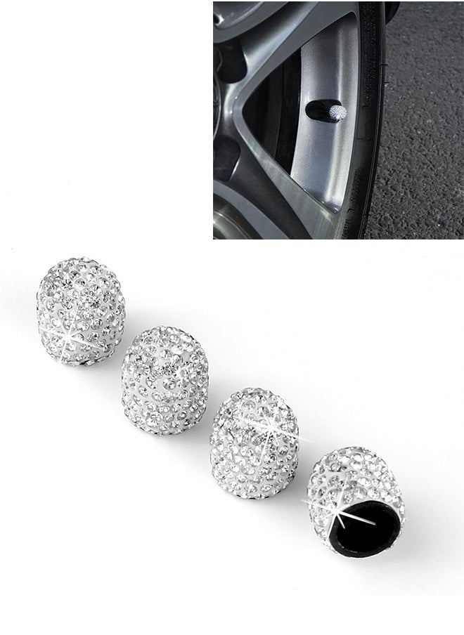 Bukela 4 Pack Handmade Crystal Rhinestone Tire Valve Stem Caps, Wheel Tire Valve, Attractive Dustproof Bling Car Accessories, Universal for Cars, Trucks and Motorcycles-White  - Image 1