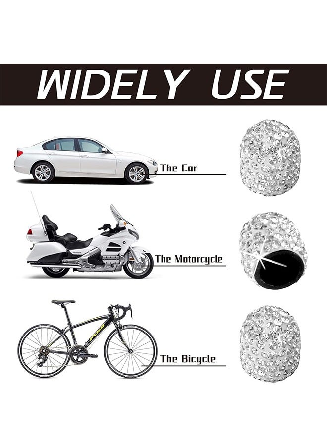 Bukela 4 Pack Handmade Crystal Rhinestone Tire Valve Stem Caps, Wheel Tire Valve, Attractive Dustproof Bling Car Accessories, Universal for Cars, Trucks and Motorcycles-White  - Image 3