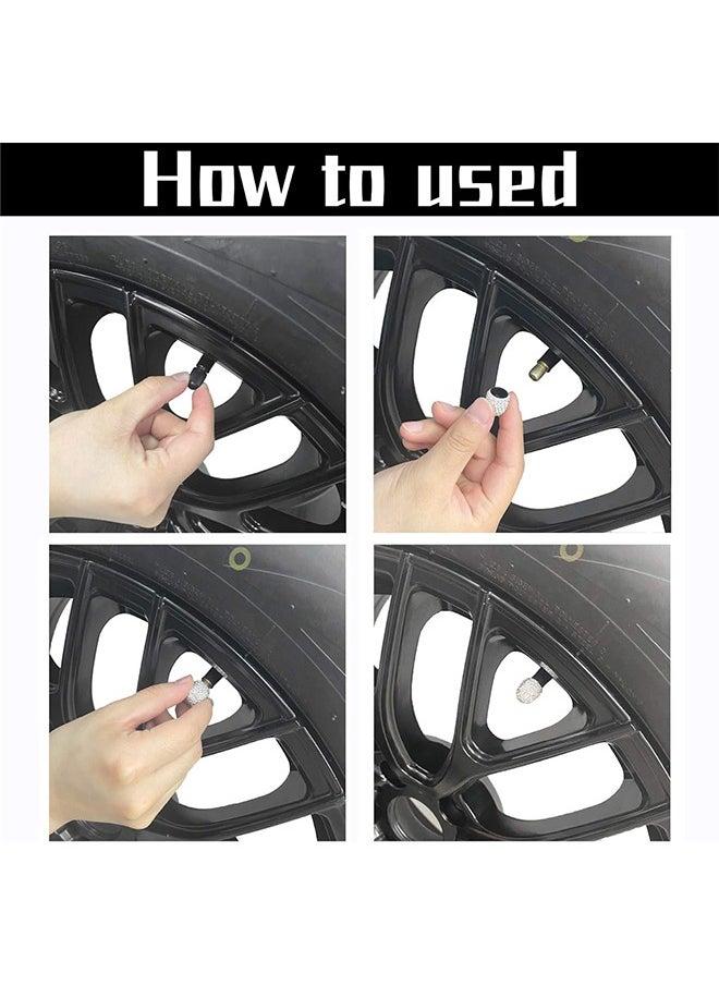 Bukela 4 Pack Handmade Crystal Rhinestone Tire Valve Stem Caps, Wheel Tire Valve, Attractive Dustproof Bling Car Accessories, Universal for Cars, Trucks and Motorcycles-White  - Image 5