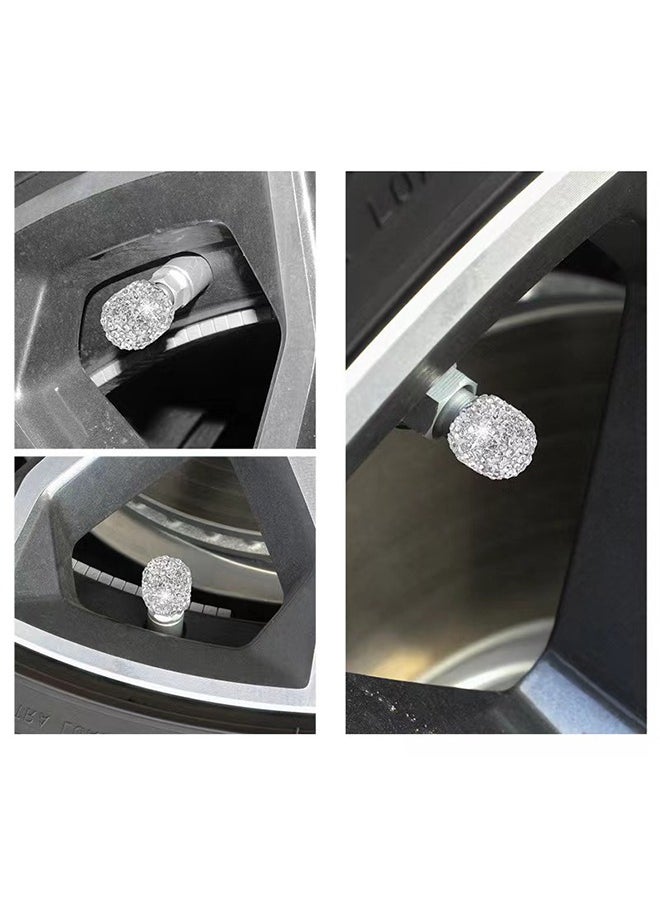 Bukela 4 Pack Handmade Crystal Rhinestone Tire Valve Stem Caps, Wheel Tire Valve, Attractive Dustproof Bling Car Accessories, Universal for Cars, Trucks and Motorcycles-White  - Image 2