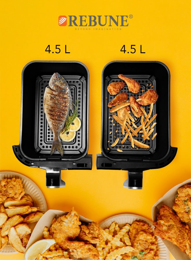 ريبون مقلاة هوائية مزودة بوعاءين للقلي/الخبز/الشواء/التحميص وإعادة التسخين سعة 3.4 لترات وقوة 1500 وات RE-11-035 أسود - Image 4