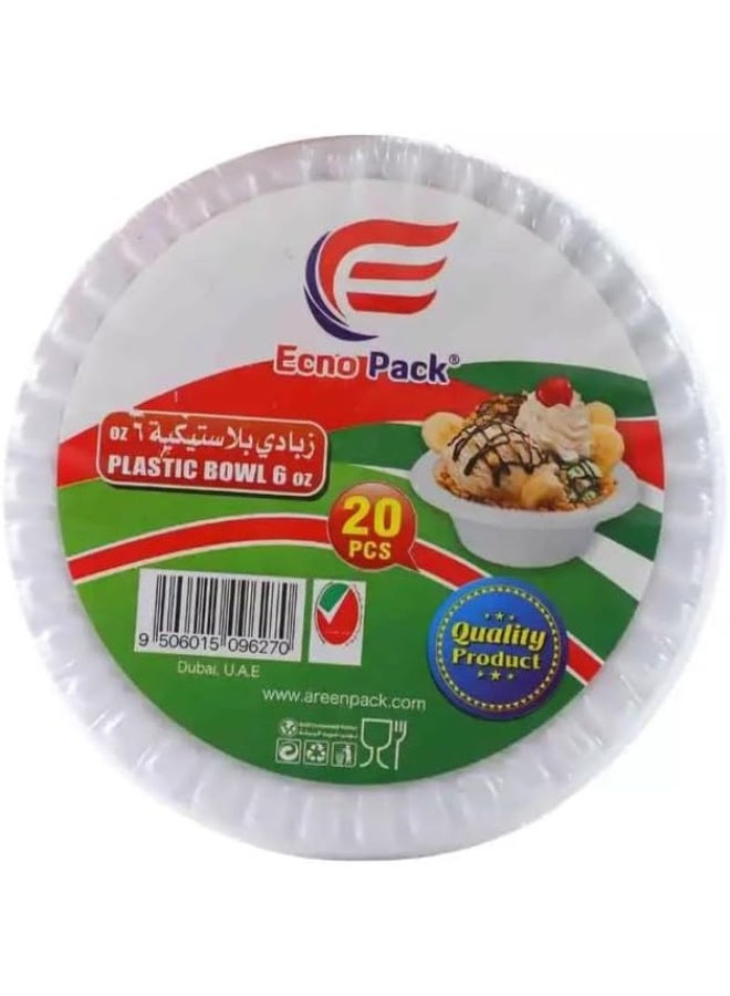 Ecno Pack Disposable Round Plastic Bowls- 6 Oz Size- 20pcs - Image 2