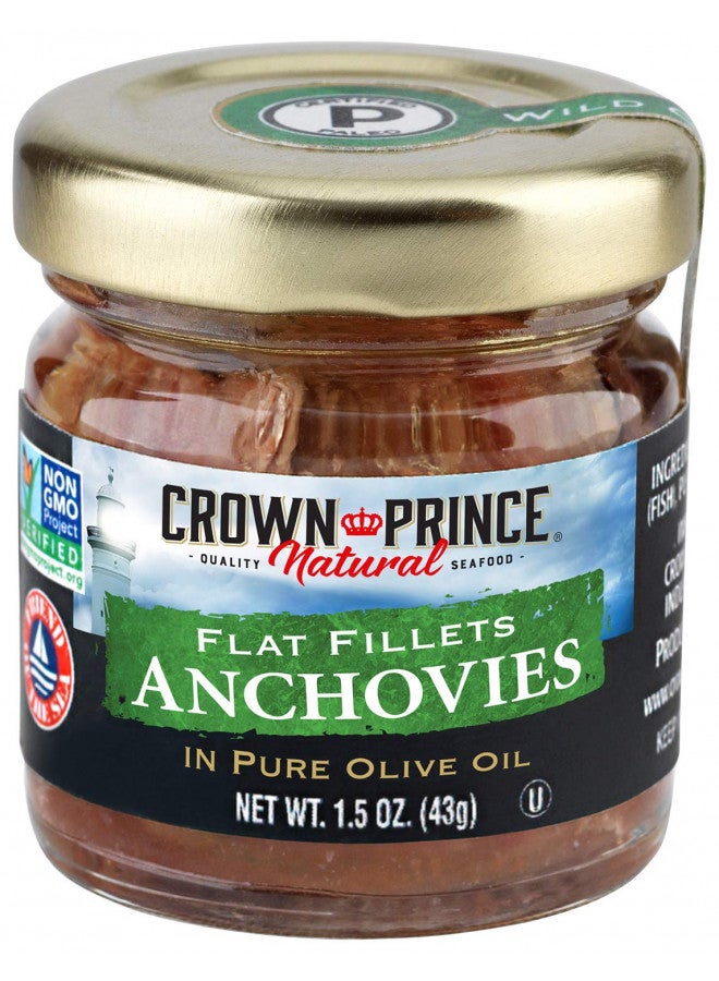Crown Prince Natural Flat Fillets of Anchovies in Pure Olive Oil, 1.5-Ounce Jars (Pack of 18) - Image 1