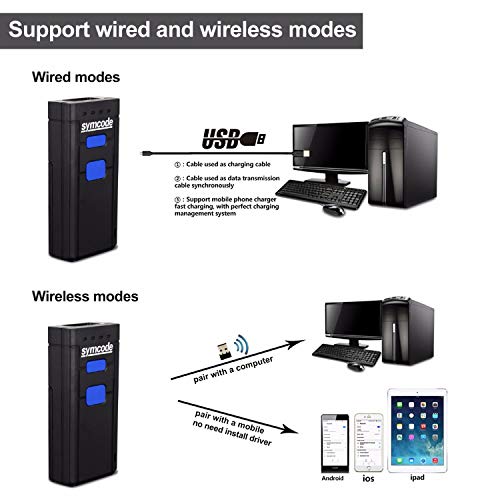 symcode Portable Bluetooth Barcode Scanner,Symcode 1D Mini Wireless Handheld CMOS Barcode Scanner Reader for POS/Android/iOS/iMac/Ipad - Image 3