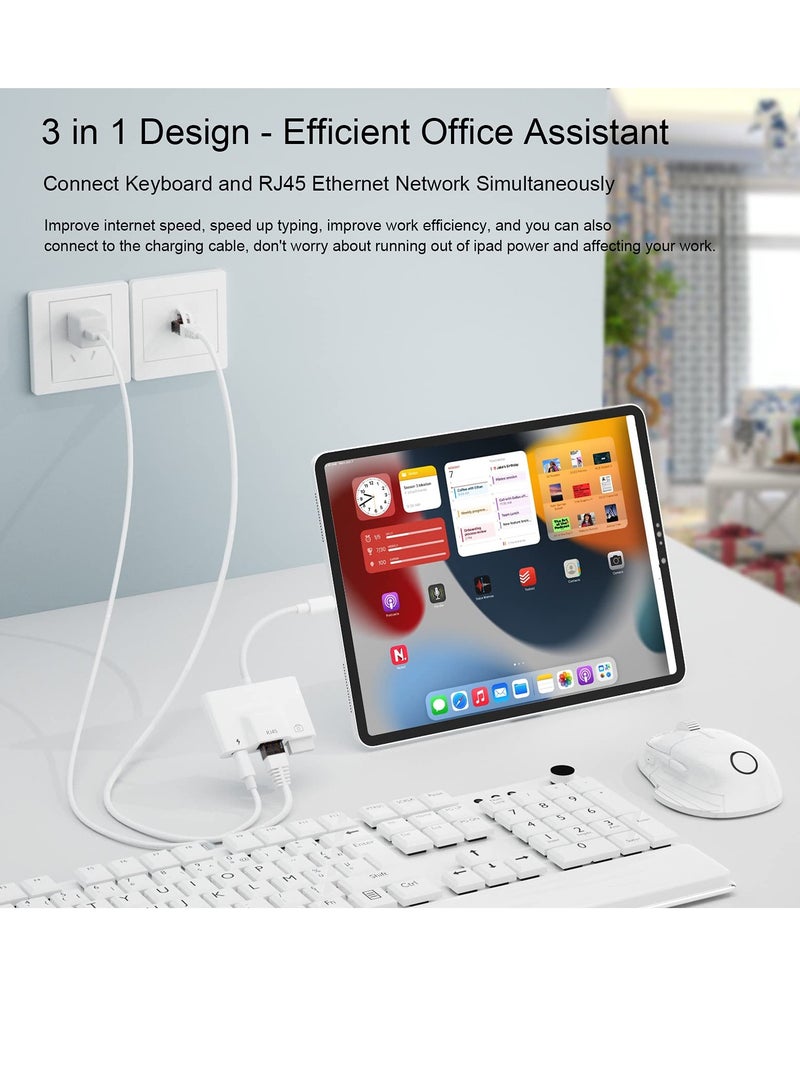 SOLARAE RJ45 Ethernet Adapter, OTG Charging Port RJ45 3-In-1 USB Wired Adapter for iPhone, Ipad Camera High-Speed Reader Cable Converter Hub - Image 4