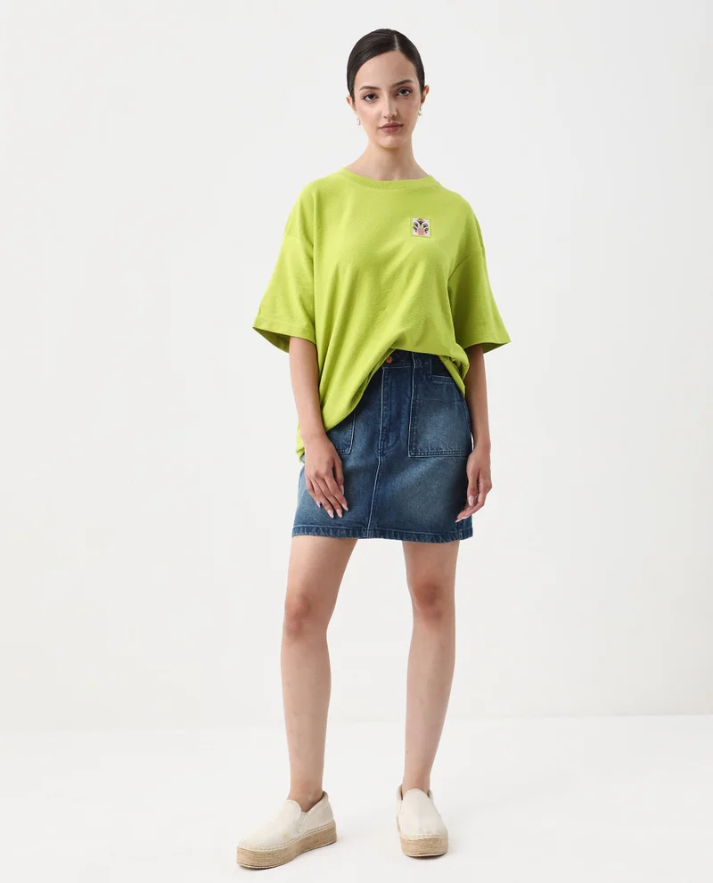 Rareism Women's Back Graphic Print Oversized T-Shirt