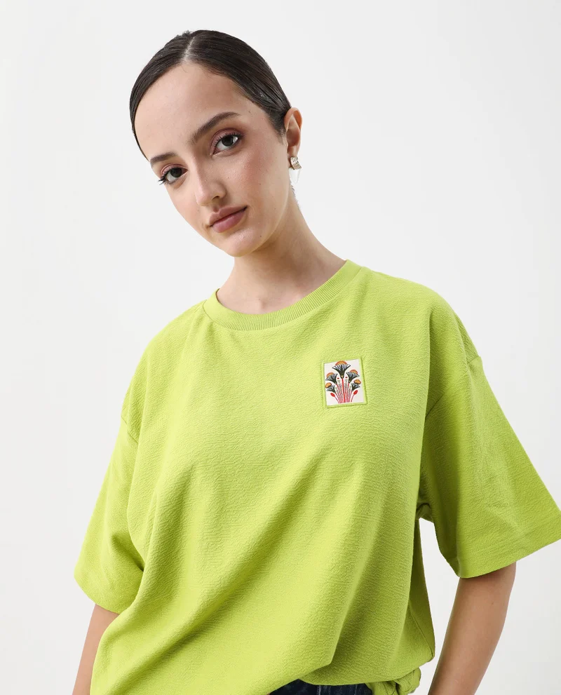 Rareism Women's Back Graphic Print Oversized T-Shirt