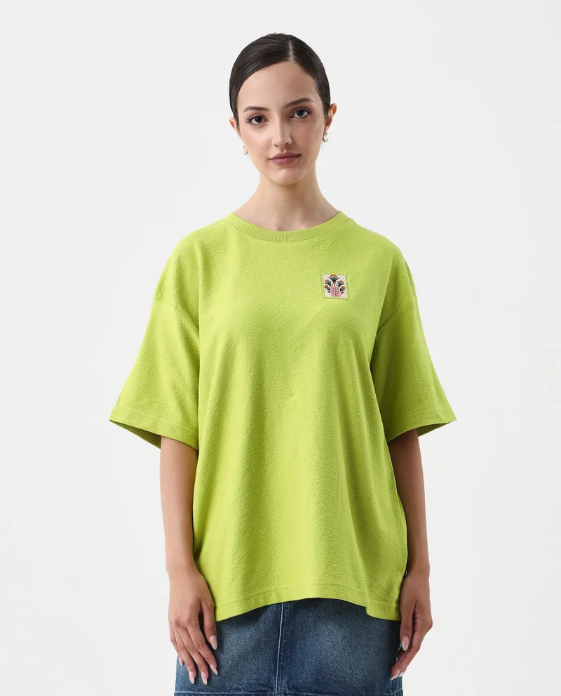 Rareism Women's Back Graphic Print Oversized T-Shirt