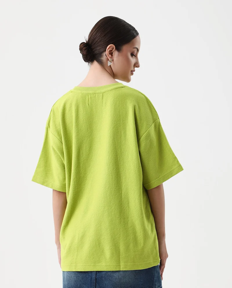 Rareism Women's Back Graphic Print Oversized T-Shirt