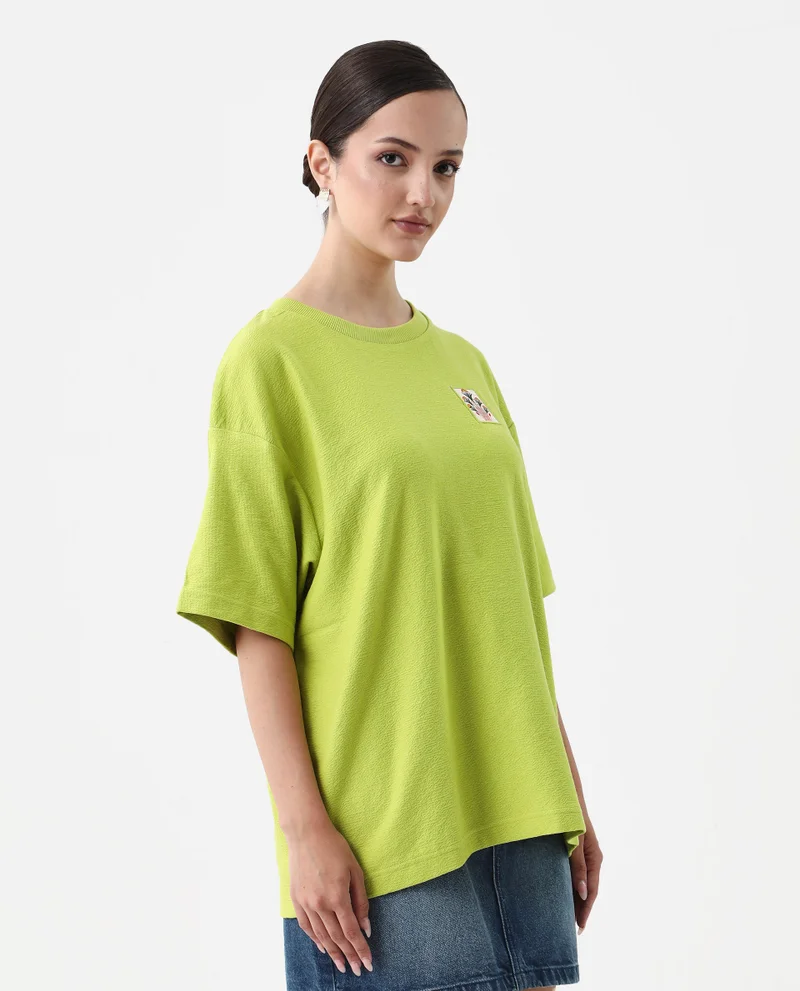 Rareism Women's Back Graphic Print Oversized T-Shirt