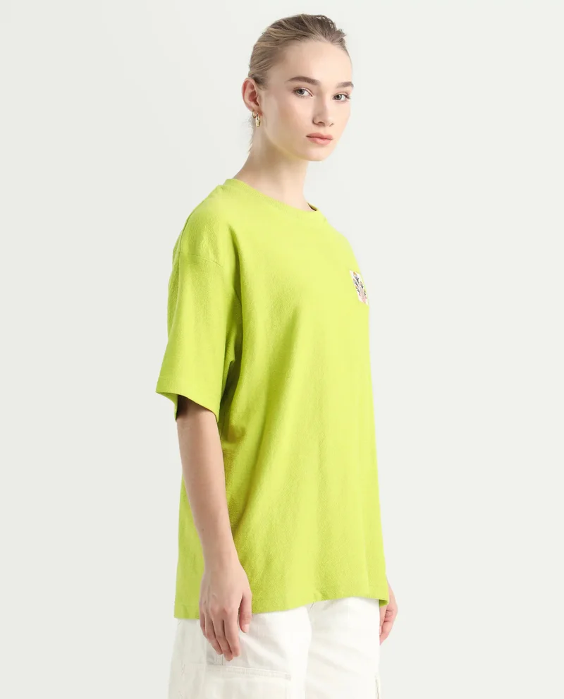 Rareism Women's Back Graphic Print Oversized T-Shirt