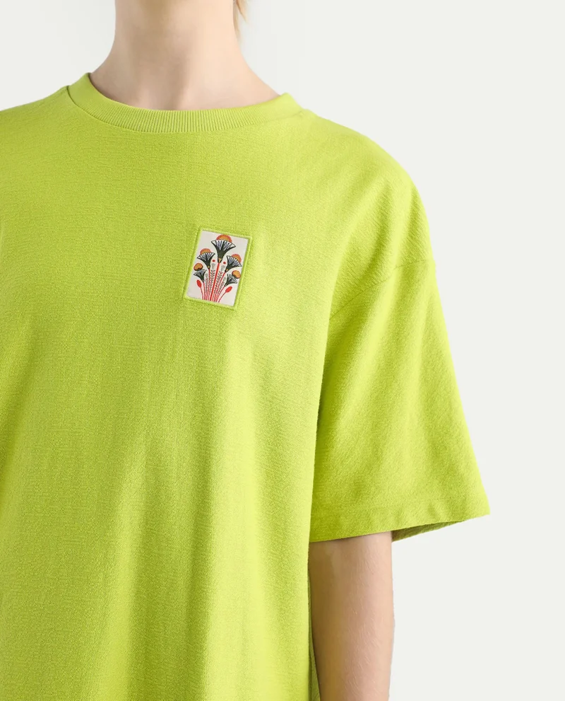 Rareism Women's Back Graphic Print Oversized T-Shirt
