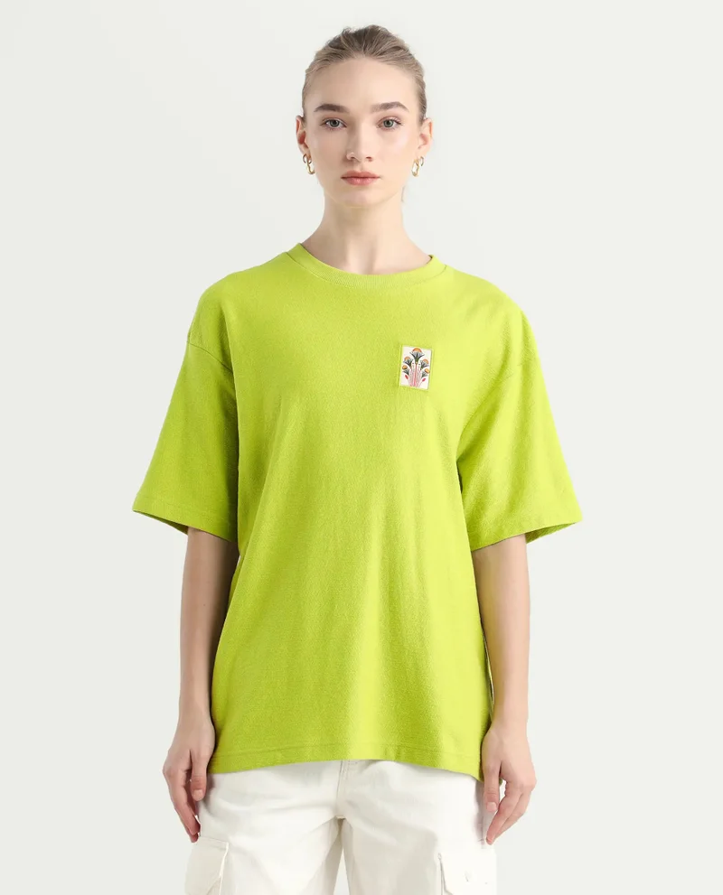 Rareism Women's Back Graphic Print Oversized T-Shirt