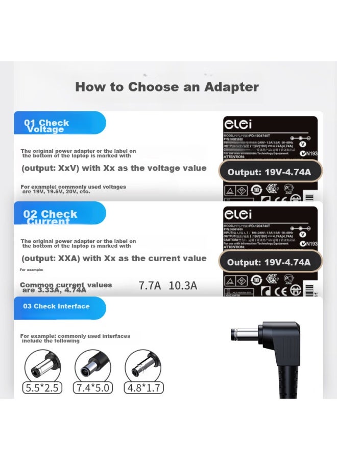 Elei Toshiba Laptop Power Adapter 19v3.95a Compatible With L600 L700 L510 L750 L630 Charger, Asus 75w, 5.5*2.5mm Interface - Image 2