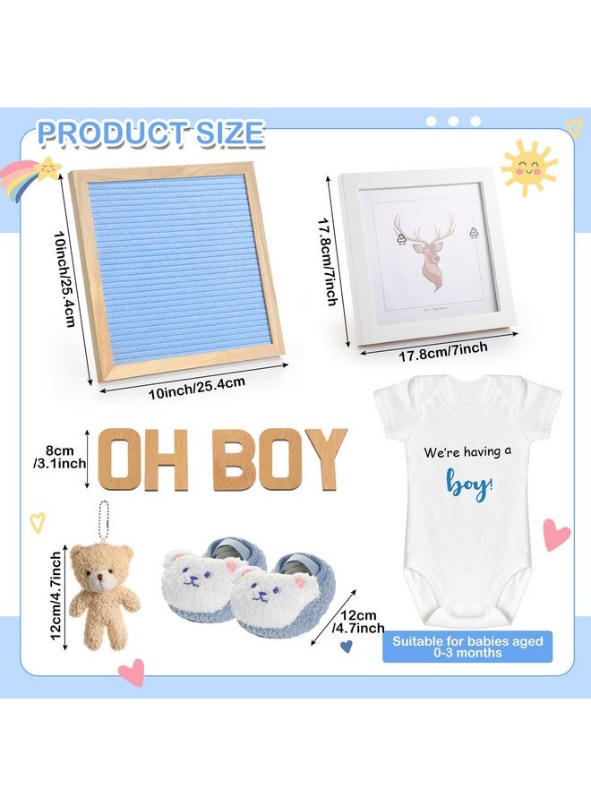 Canlierr 9 Pcs Pregnancy Announcement Set Pregnancy Reveal Ideas Blue Felt Letter Board Baby Bodysuit Booties Photo Frame Bear Plush Wood Blocks for Coming Soon Baby Boy Announcement - Image 2