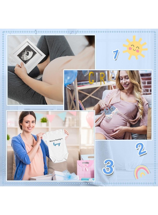 Canlierr 9 Pcs Pregnancy Announcement Set Pregnancy Reveal Ideas Blue Felt Letter Board Baby Bodysuit Booties Photo Frame Bear Plush Wood Blocks for Coming Soon Baby Boy Announcement - Image 5